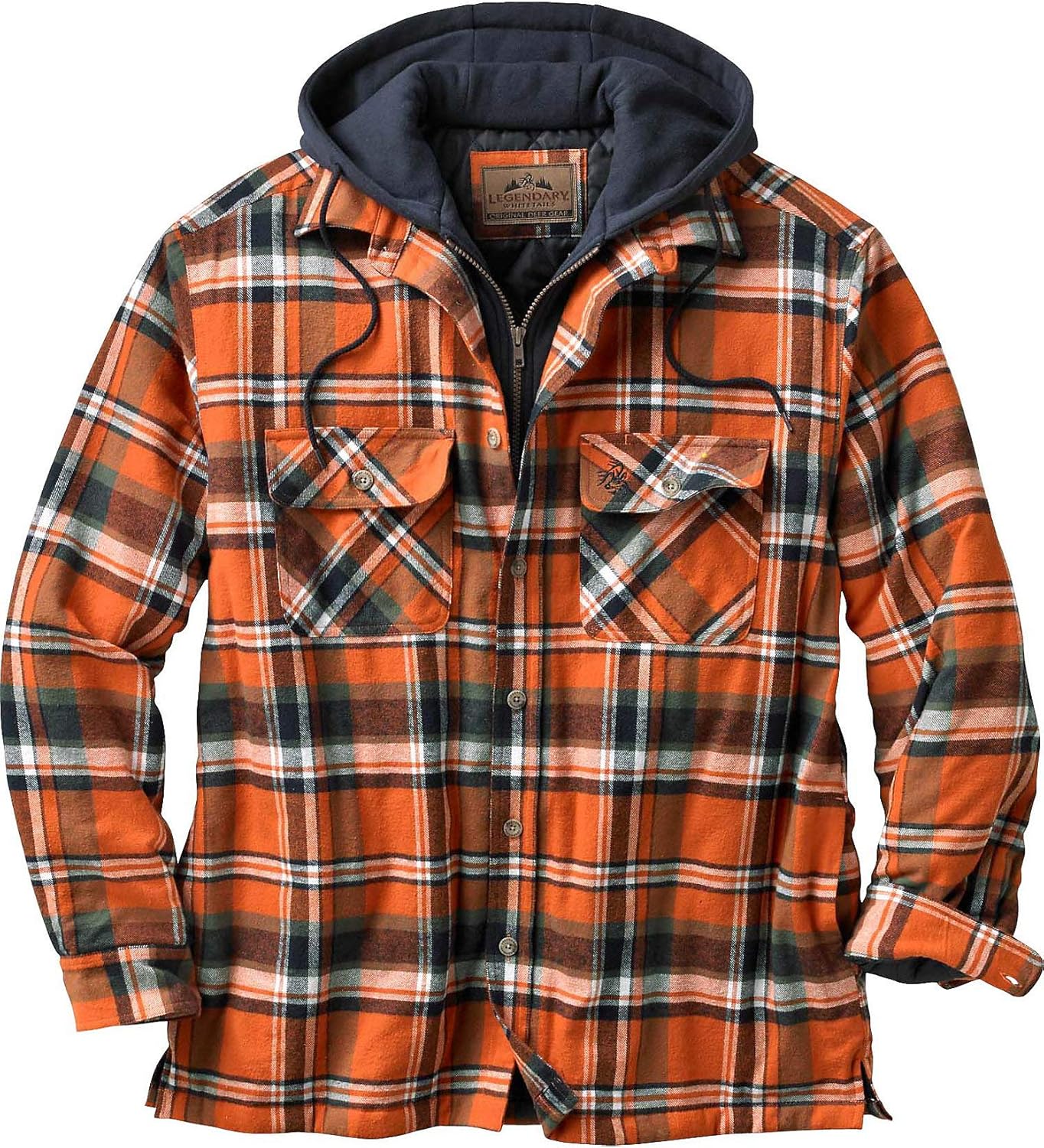 Legendary Whitetails Men's Maplewood Hooded Flannel Shirt Jacket: Clothing