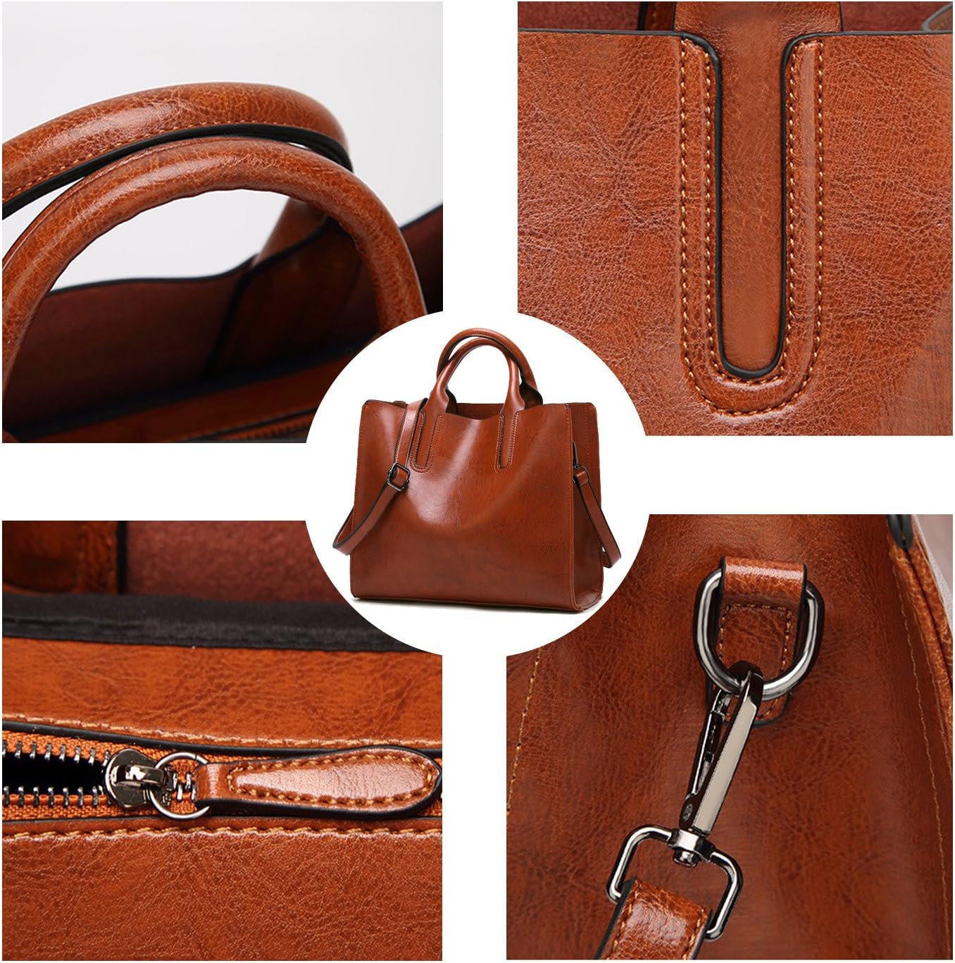 Coolives Women's Shopper Bag Made of PU Leather with Shoulder Strap Shoulder Bag Square Handbag for Women Disposable brown - Image 5