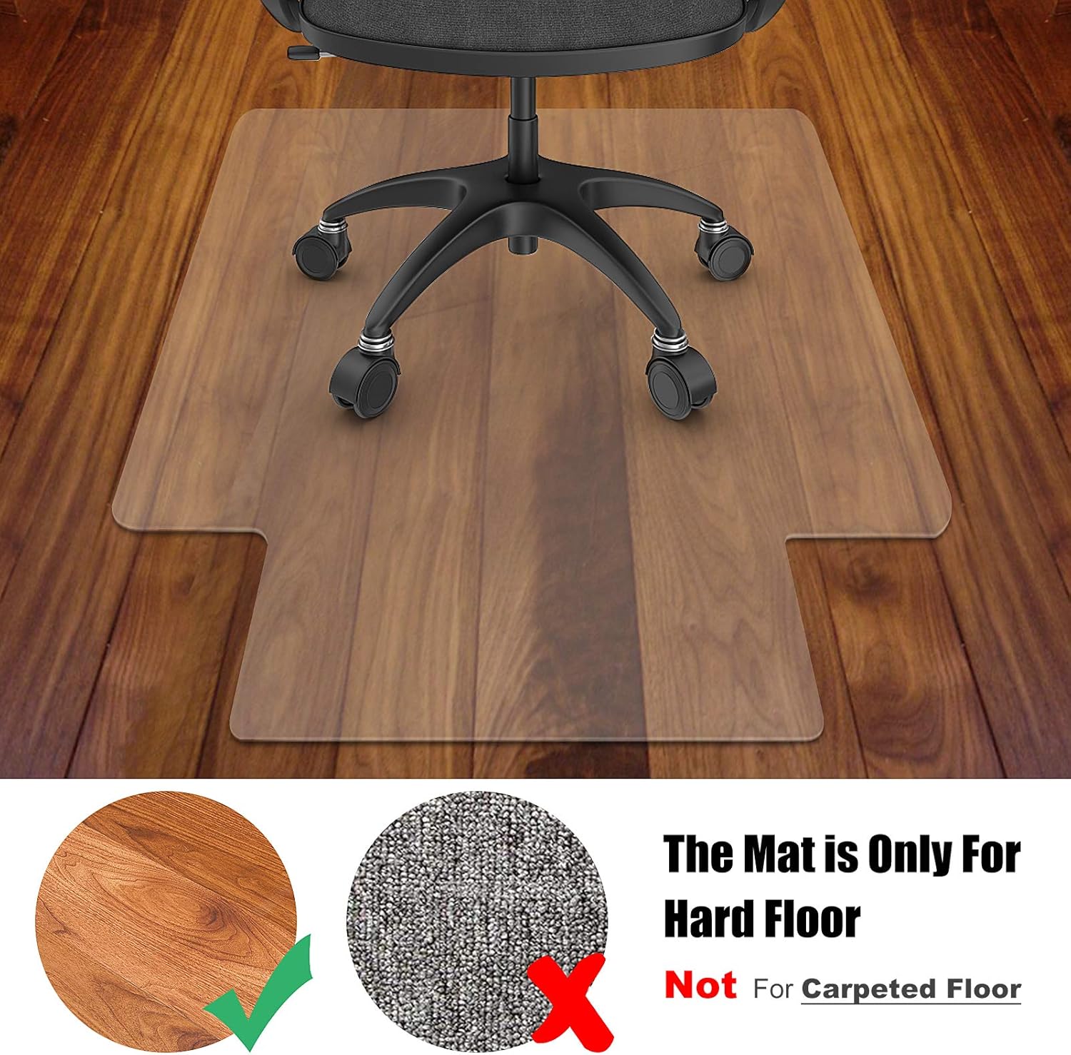 Azadx Office Chair Mat for Hardwood Floor, Clear Hard Floor Chair Mat for Easy Glide and Protection Under Desk Chair (36" x 48" with Lip) : Office Products