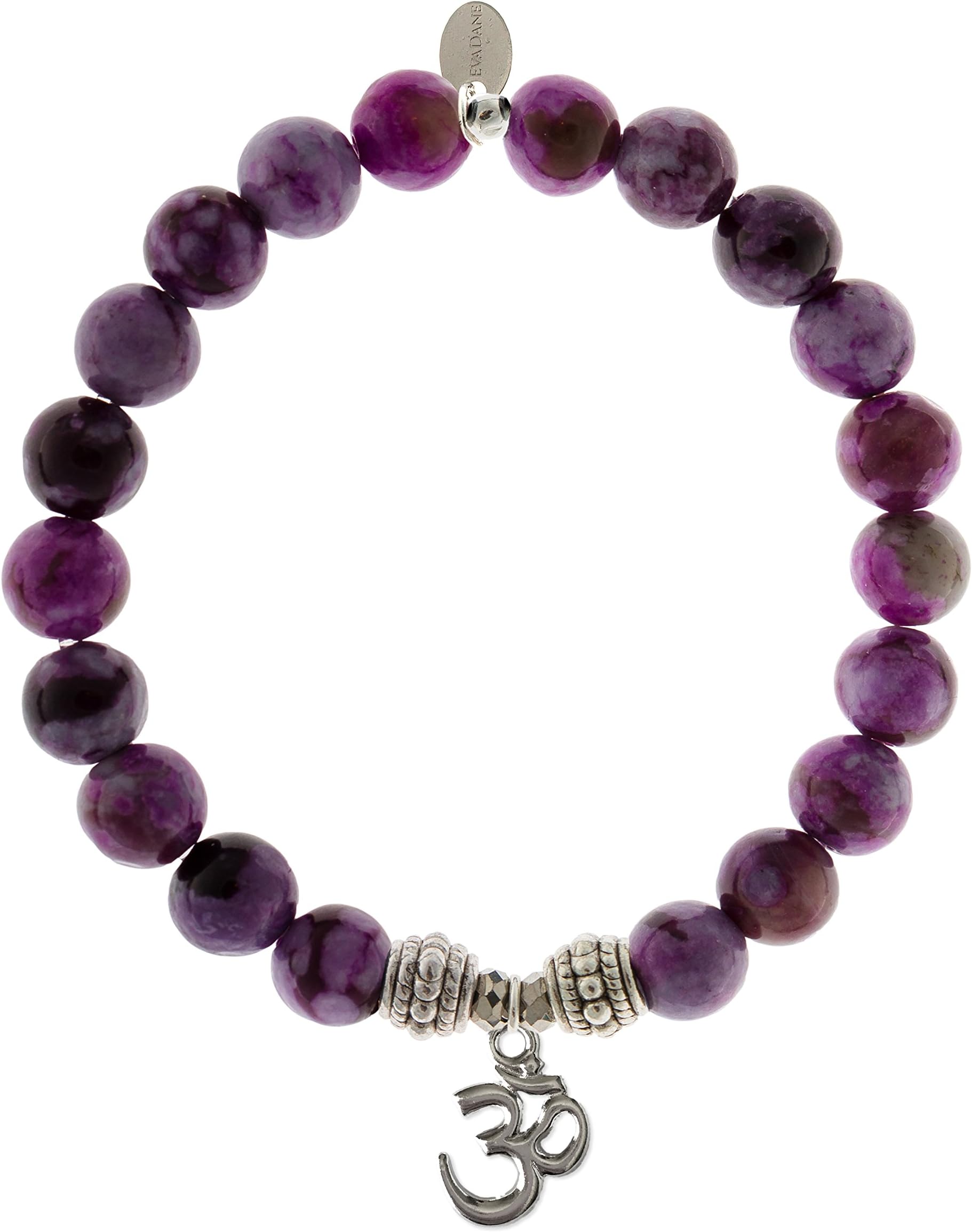 EvaDane Natural Sugilite Gemstone Rope Bead Om Charm Stretch Bracelet