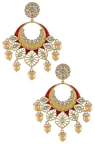 Amrapali Malya Gold Plated Drop Jaali Glass Red Pearl Earrings for Women (BM(EER)17-14)