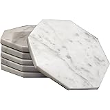 Set of 6 - White Marble Stone Coasters Polished Coasters 3.5 Inches ( 9 cm) in Diameter Protection from Drink Rings -CraftsOfEgypt