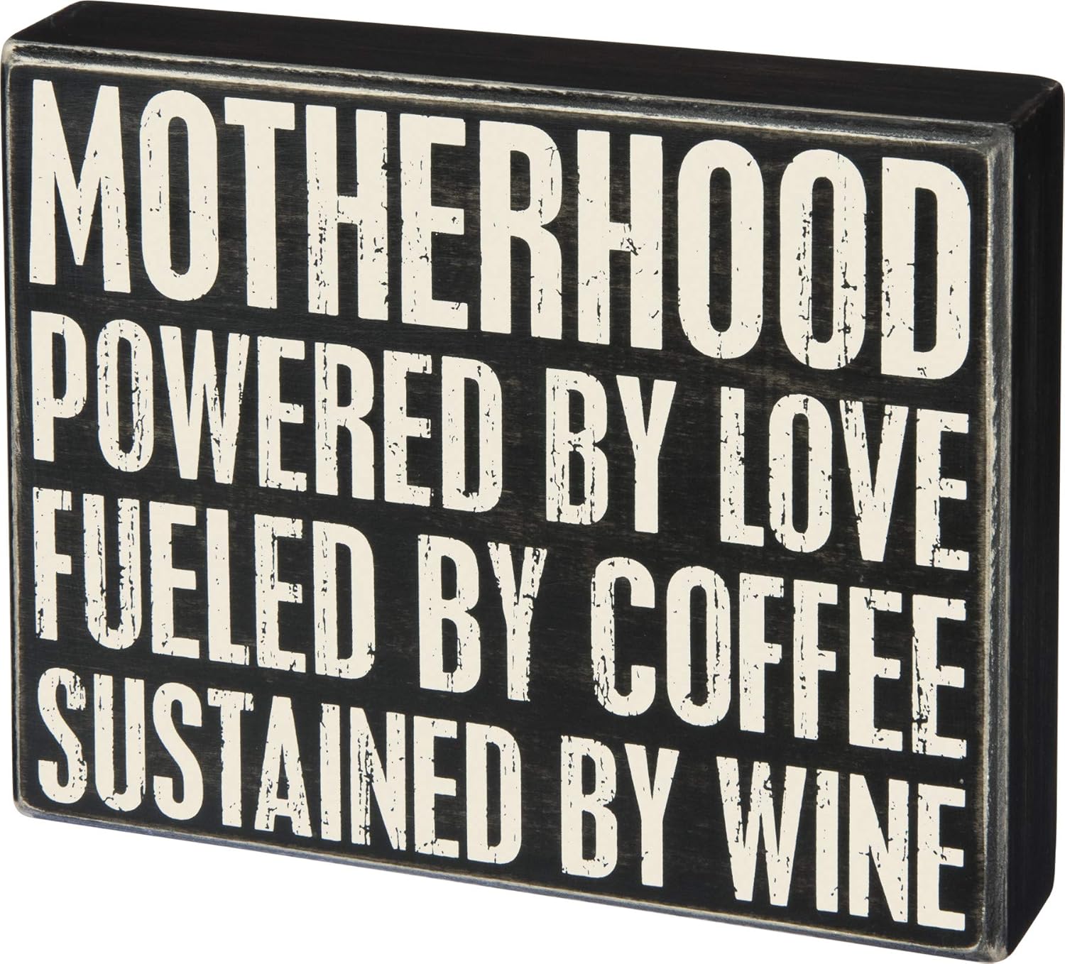 Primitives by Kathy Motherhood Powered by Love Coffee Wine 8 Inches Square Wood Box Sign Home and Garden Decor