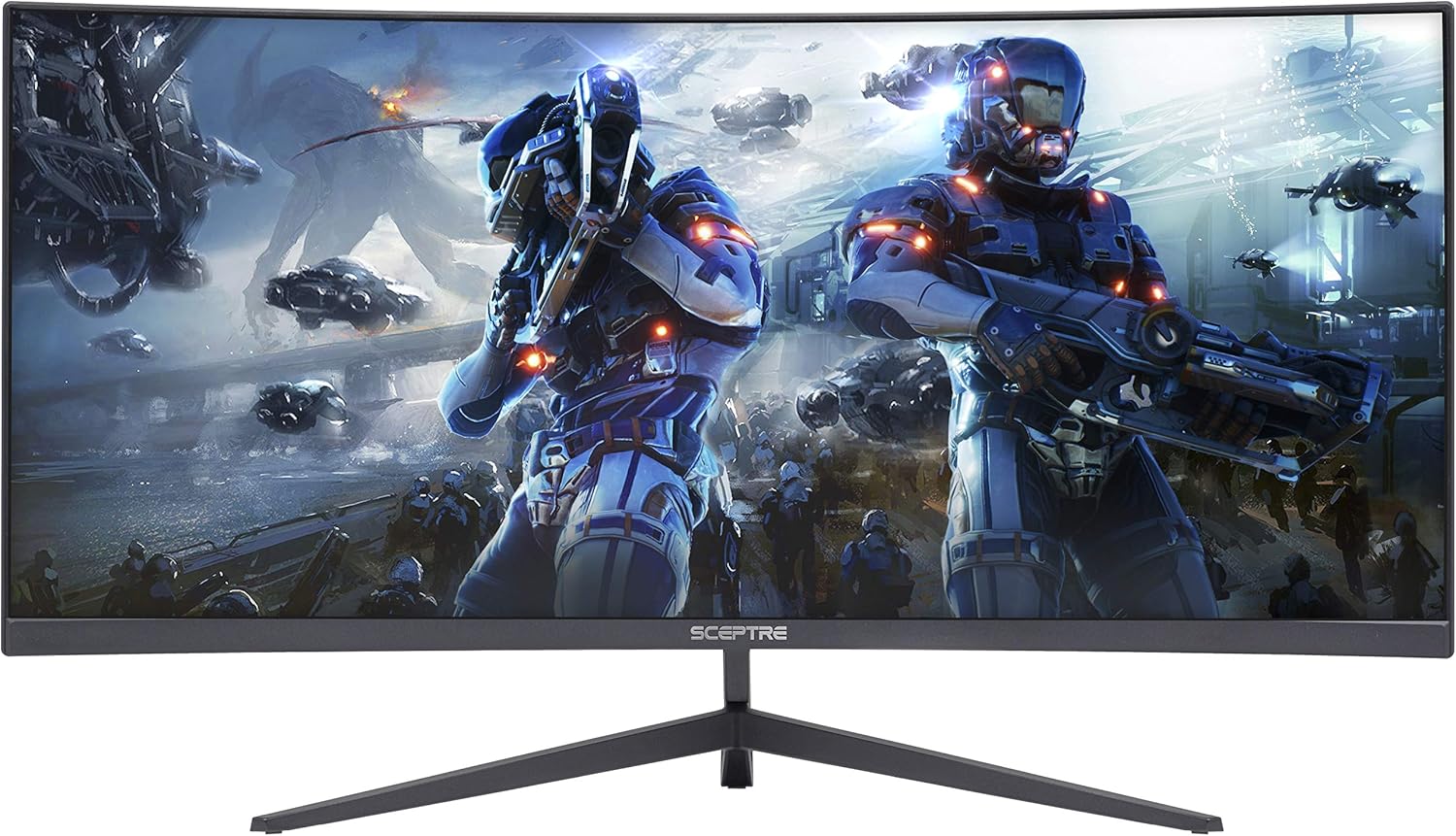 Sceptre 30-inch Curved Gaming Monitor 21:9 2560x1080 Ultra Wide Ultra Slim HDMI DisplayPort up to 200Hz Build-in Speakers, Metal Black (C305B-200UN): Computers & Accessories