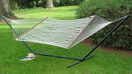 Inditradition Heavy Duty Steel Hammock Stand | with Cotton Rope Hammock | Ideal for 1 to 2 Persons (Black/White)