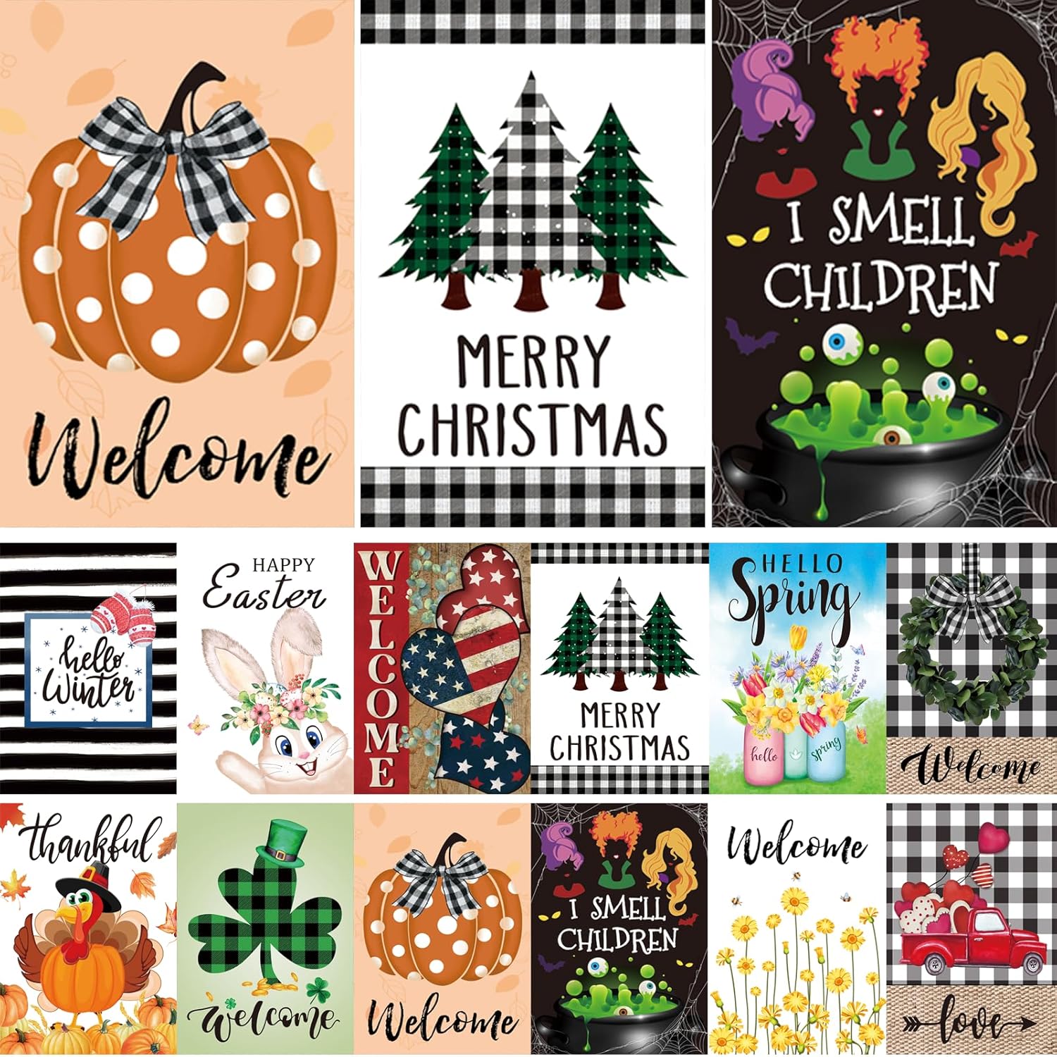 Flags - Seasonal Garden Flags Set of 12 Double Sided 12 x 18 Inch Yard Flags,small garden flags for outside, Christmas Spring Seasonal Flags for Outdoor Decorations,Holiday Garden Flags for All Seasons