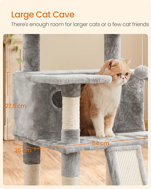 Árvore para gatos feandrea, xxl, 169 cm, cinza claro pct019w01