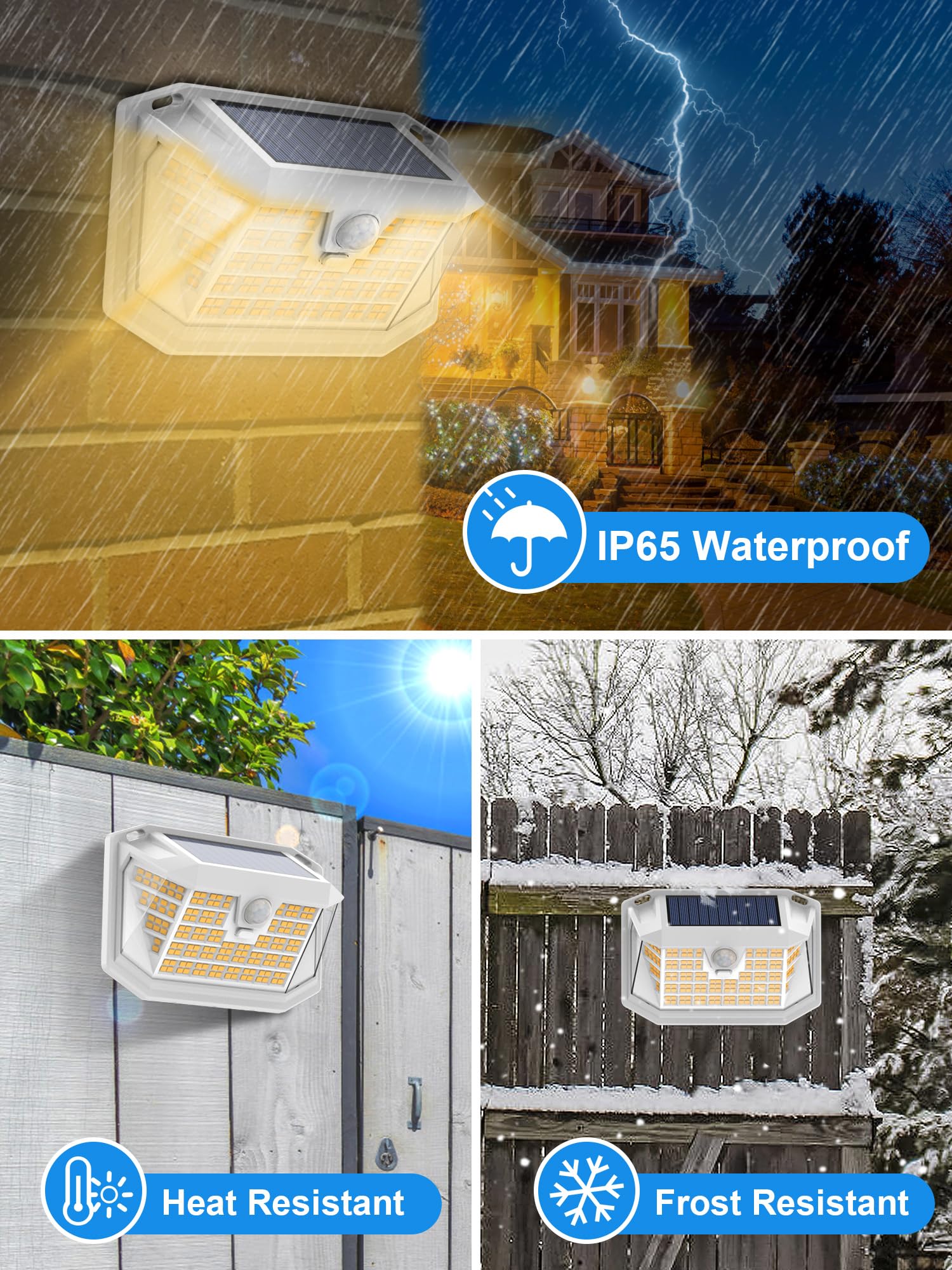 Solar Motion Lights Outdoor 6 Pack, 188 LED/3 Modes, Motion Sensor Outdoor Light, IP65 Waterproof 270° Lighting, Solar Powered Security Flood Lights for Outside Yard Garden Wall(Warm White)