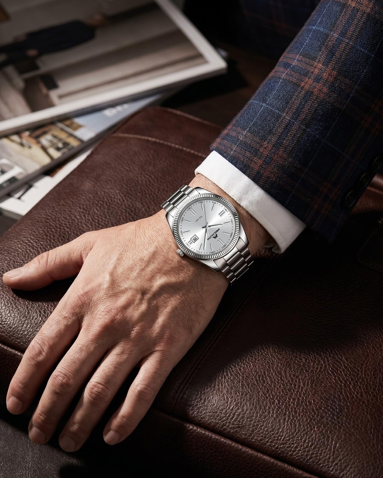MEGALITH Uhren Herren Edelstahl Armbanduhr: Silber Wasserdicht Analog Herrenuhren - Klassisch Einfach Design Uhr mit Datum Leuchtend - Geschenke für Business Lässig Männer 9