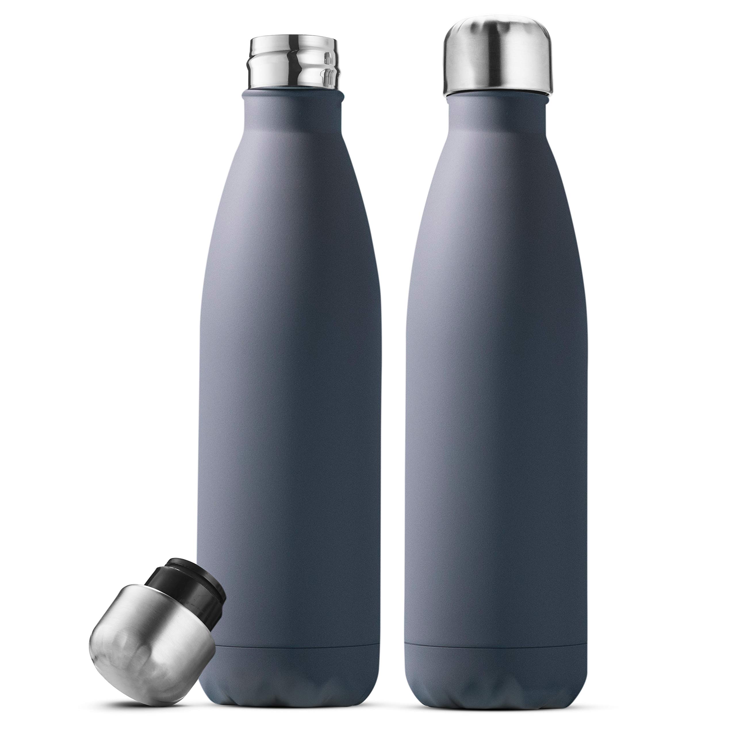 Triple Insulated Stainless Steel Water Bottle (Set of 2) 500ml Insulated Water Bottles, 100% Leakproof Travel Bottle Keeps Hot and Cold - BPA-Free Reusable Flask - Non-Sweat Metal Drinking Bottle