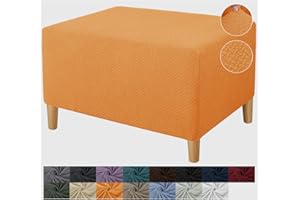 JIVINER Ottoman Cover Rectangle Stretch Ottoman Slipcovers for Folding Storage Footstool Soft Footrest Furniture Protector with Elatic Bottom (Small, Orange)