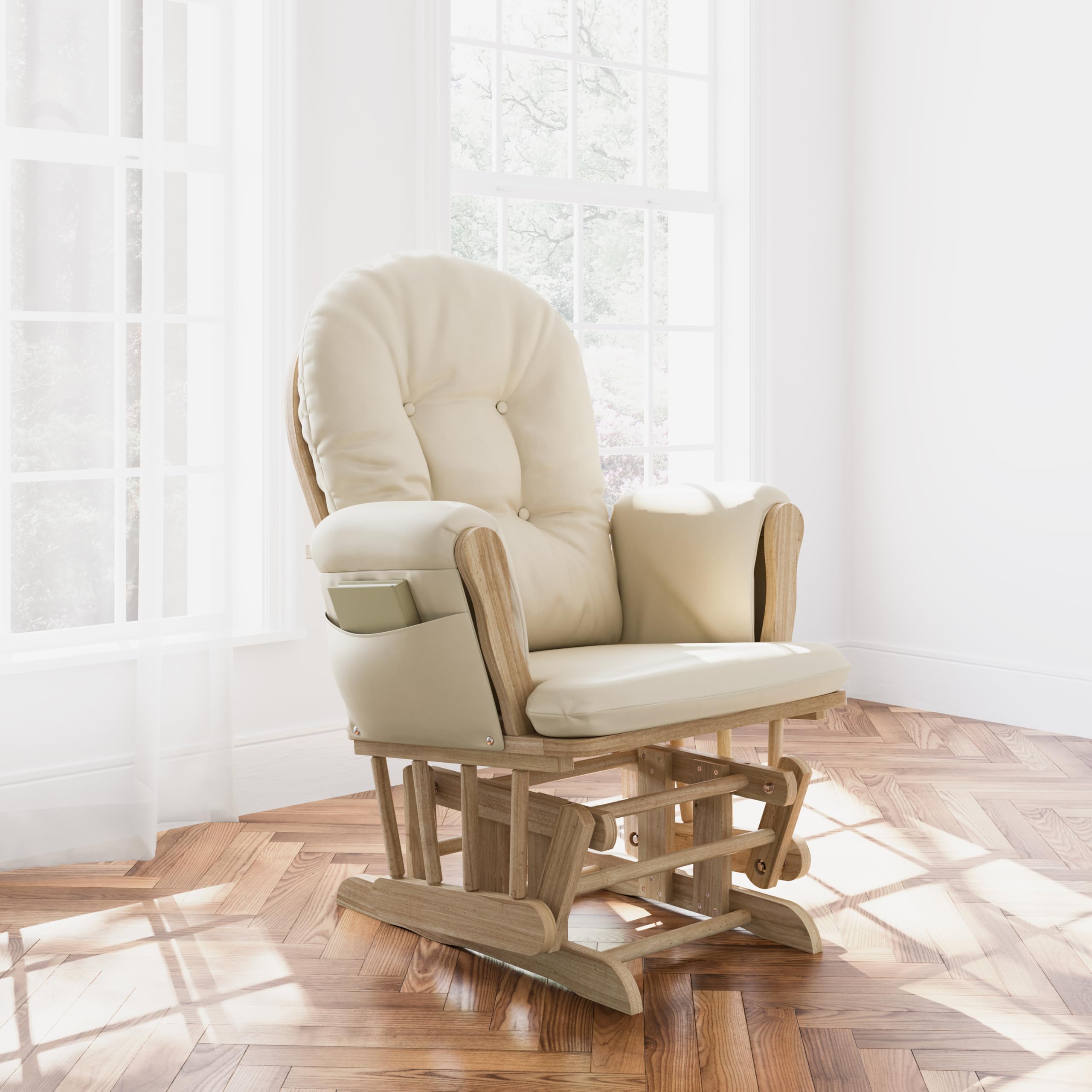 Storkcraft Premium Hoop Glider & Ottoman (Natural/Beige) — GREENGUARD Gold Certified Nursery Glider, Solid Wood Craftsmanship, Smooth-Gliding Nursery Chair and Ottoman, Award-Winning