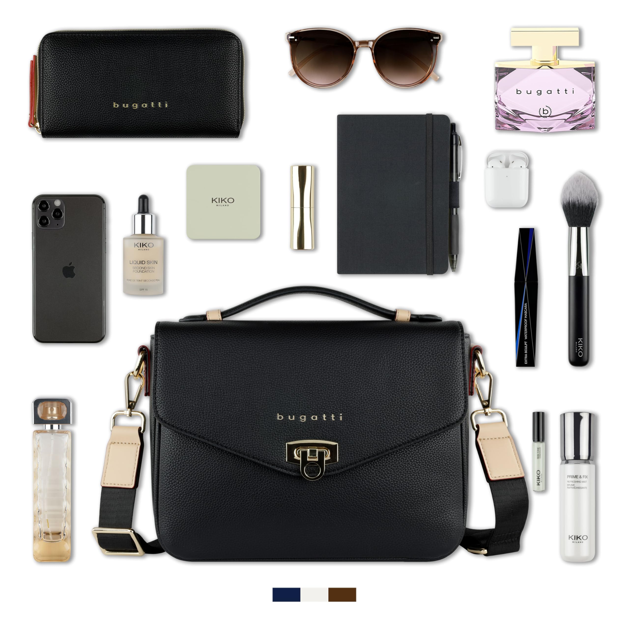 bugatti Ella Classic Women's Faux Leather Shoulder Bag Handbag, black, S, Contemporary