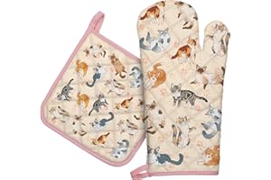Arquiel Cat Oven Mitts and Pot Holders Sets 2Pcs, 100% Cotton Heat Resistant, Extra Long Oven Gloves Potholder for Kitchen Co