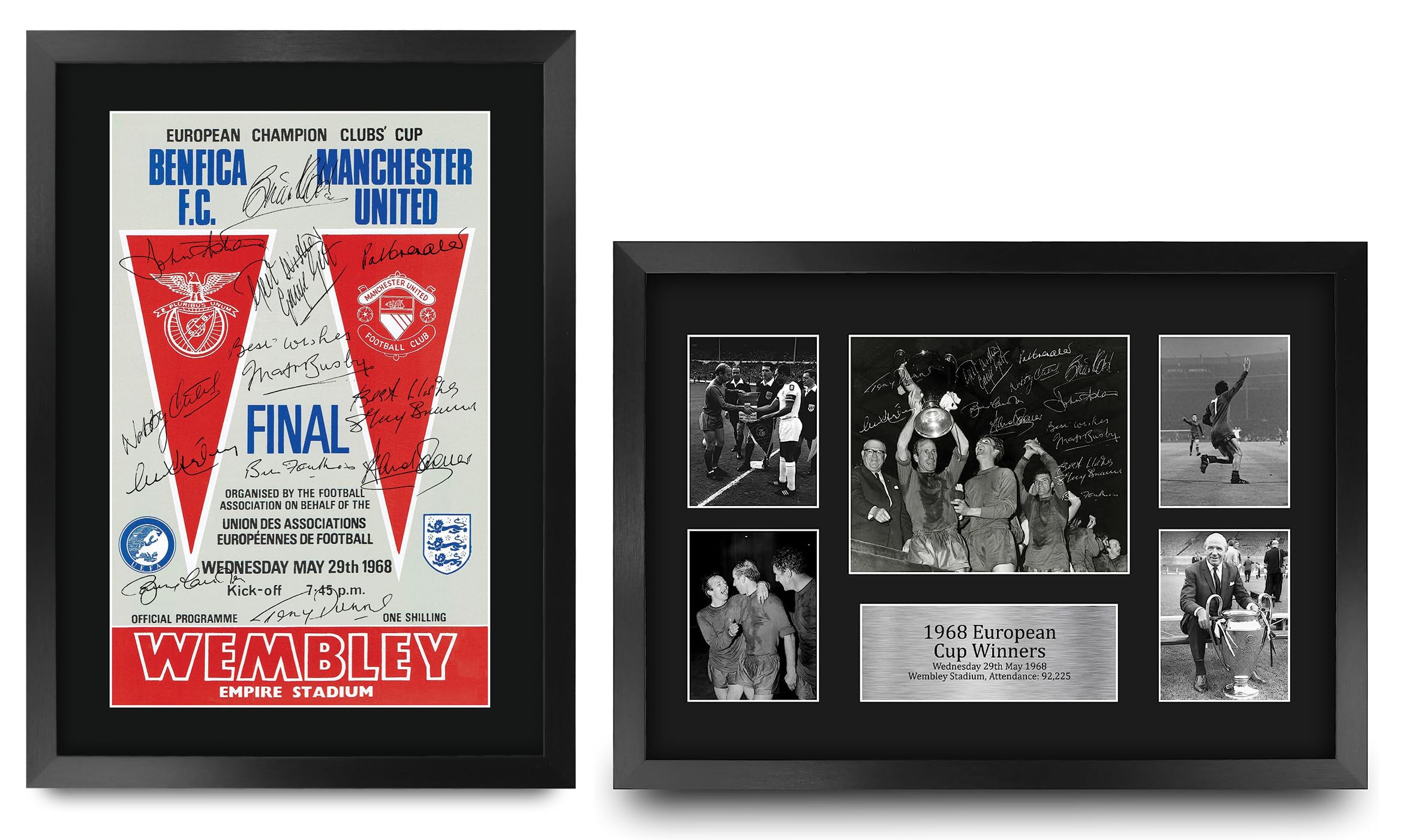 HWC Trading FR A3 Man Utd 1968 Display & Programme Collection Printed Memorabilia Signed Autograph Photograph Display for Football Fans and Supporters - A3 Framed