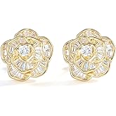 14K Gold Vermeil Flower Stud Earrings for Women, Ivory Freshwater Pearl & 5A CZ, 925 Sterling Silver Base, Nickel Free Hypoallergenic, Dainty Floral Jewelry, Mother's Day Gift for Her