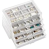 ProCase Earring Holder Organizer Jewelry Box with 5 Drawers, Acrylic Clear Earring Case with Adjustable Velvet Trays for Women - Grey, 5 Layers