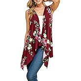 Made By Johnny Women’s Lightweight Sleeveless Cardigan – Draped Open Front Vest with Asymmetrical Hem