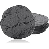 Diatomaceous Earth Coasters Set of 4，Cool Absorbent Quick-Dry Drink Coasters for Desks, Cute Modern Stone Design with Stylish White Aesthetic (4, Marble Grey)