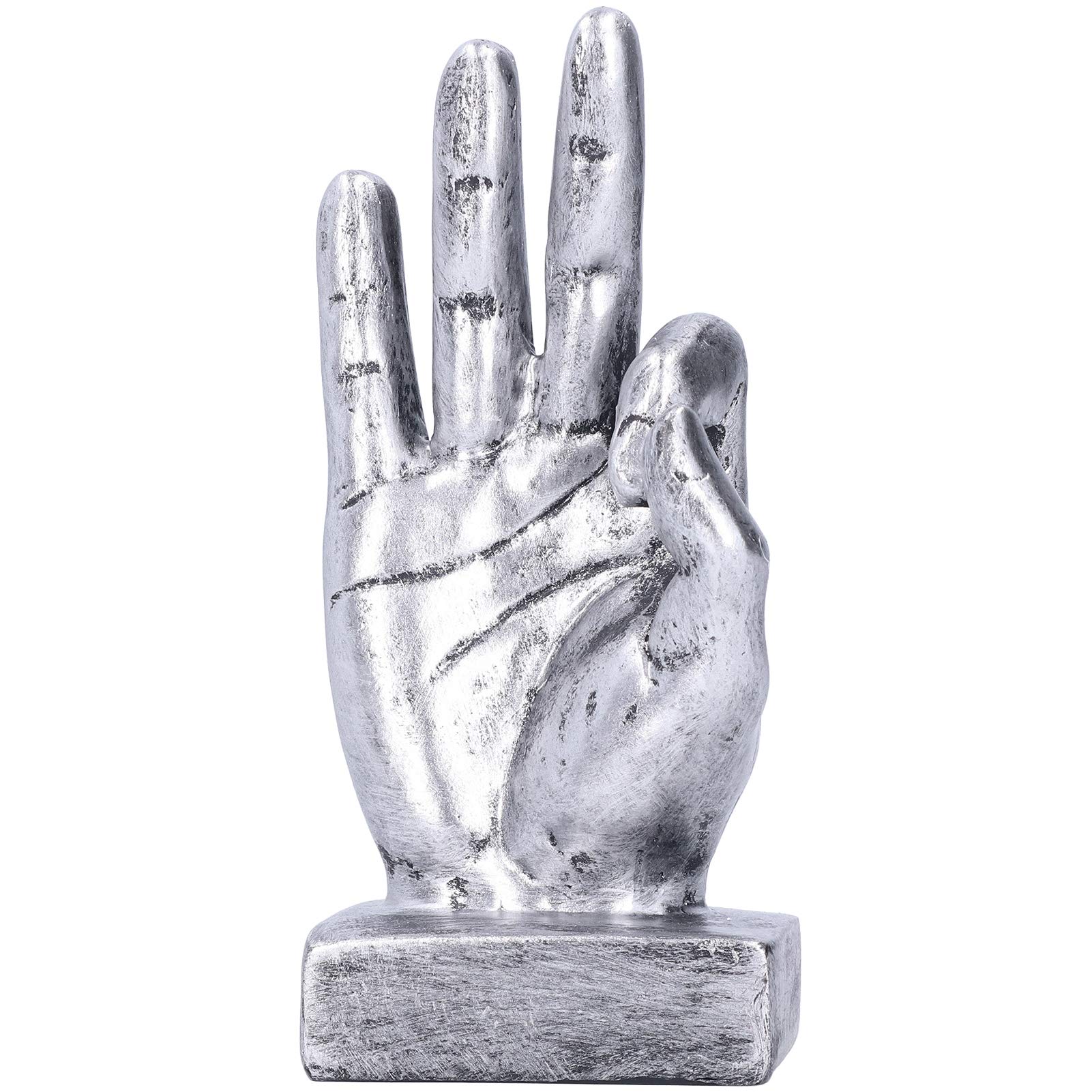 Pssopp OK Gesture Sculpture Resin Finger Statue Hand Gesture Desk Statues Finger Sculpture Decor Desktop Ornaments(Silver)