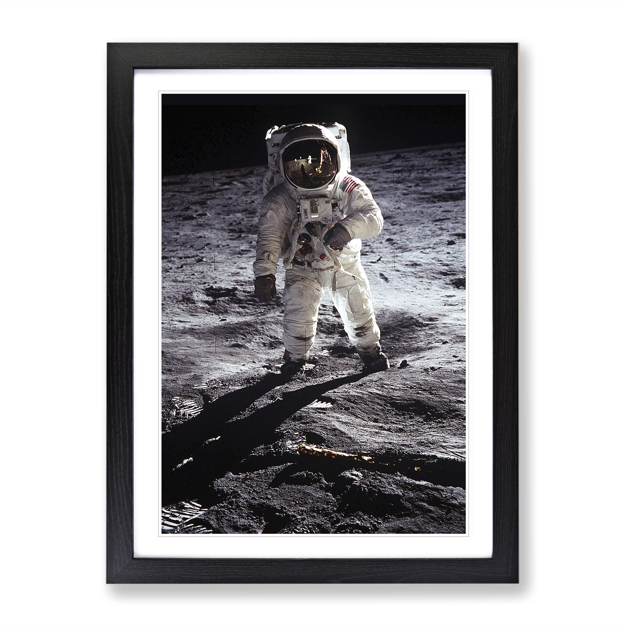 Buzz Aldrin Moon Landing Space Modern Framed Wall Art Print, Ready to Hang Picture for Living Room Bedroom Home Office Décor, Black A3 (34 x 46 cm)