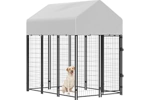 PawHut Outdoor Dog Kennel with Roof, 6' x 4' x 6' Heavy Duty Welded Wire Dog Playpen Enclosure with Escape-Proof Lock, UV-Res