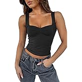TiulZial Women's Sleeveless Backless Crop Tank Top Sexy Pleated Bustier Sweetheart Neck Strappy Y2K Cami Cropped Tops