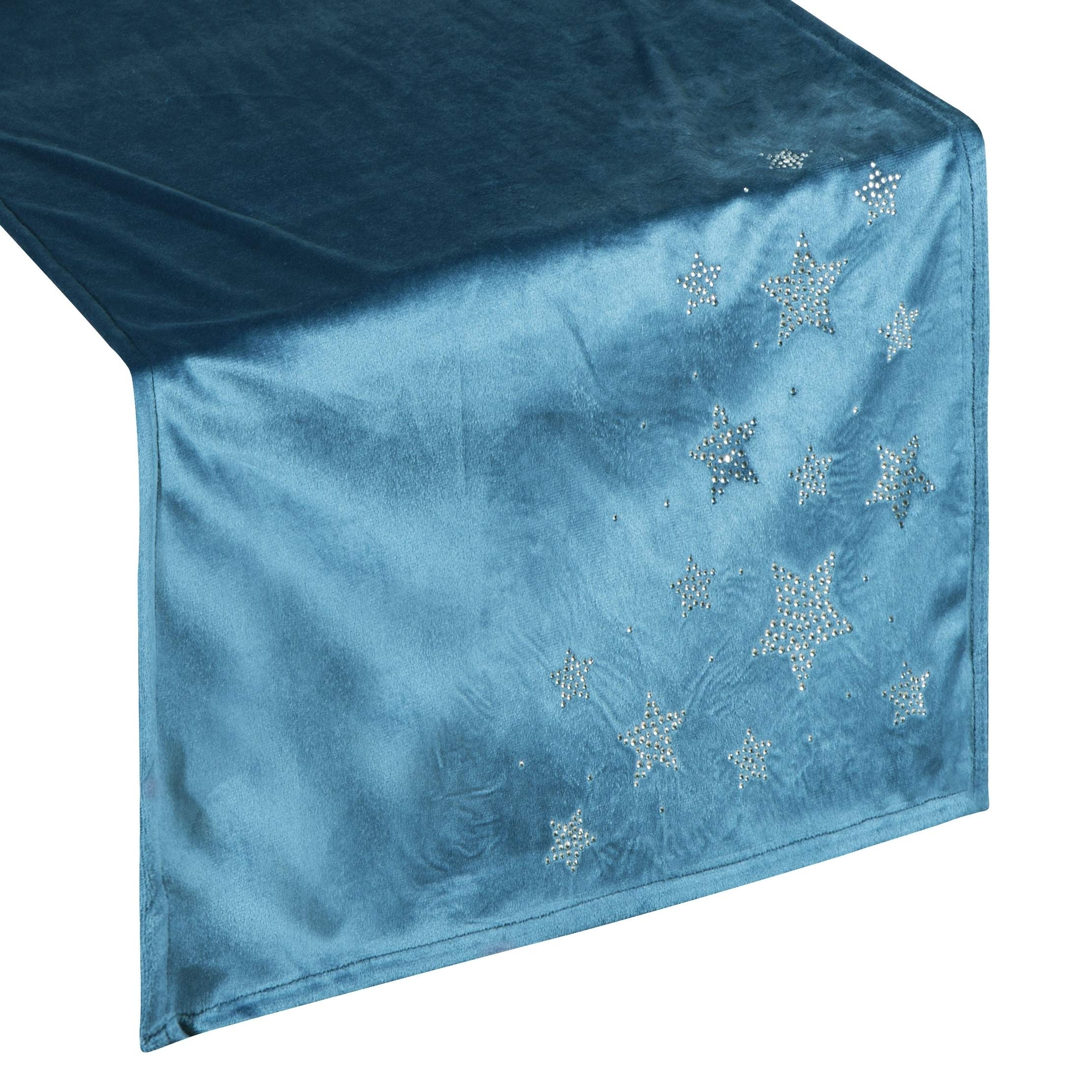 Eurofirany tablecloth table runner table decoration table runner table cloth Christmas table decoration stars velvet, navy blue, 40 x 140 cm