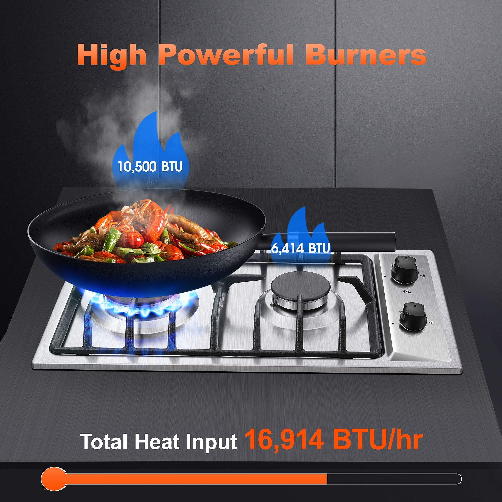 2-Burner Gas Cooktop with Thermocouple Protection - NG/LPG Convertible 12