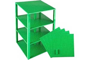 Strictly Briks Baseplate Set - Compatible with Lego, 10 x 10 in 4 Baseplates with 30 Stackers, Stackable Baseplates Buildbing Toy Blocks Custom Display Towers, Kids, Green