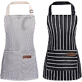 IHFAIO Kids Apron, Kids Cooking Aprons, Canvas Striped Aprons with Pockets, Cute Adjustable Kids Apron for Baking Art, 2Pack