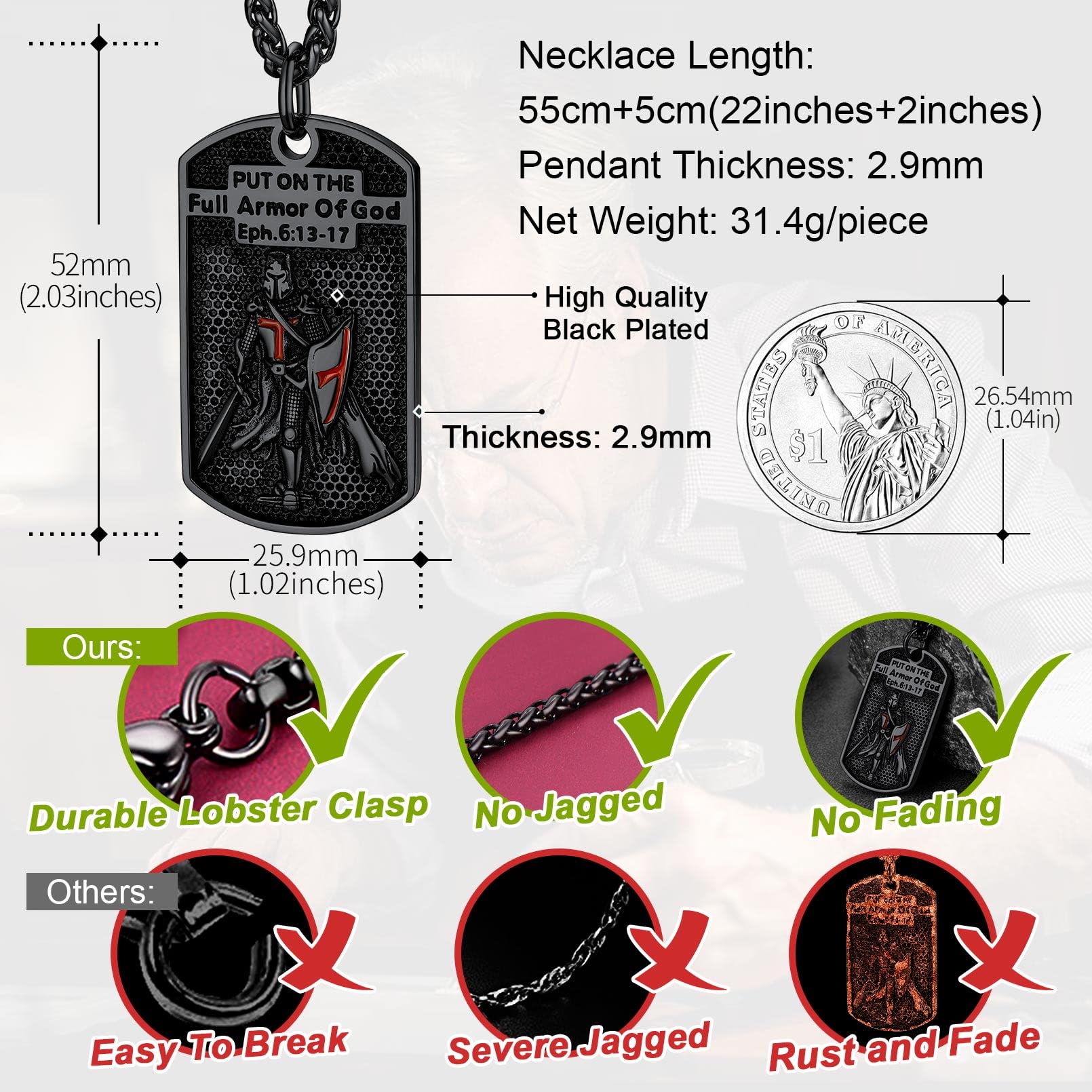 FaithHeart Knights Templar Seal Necklace Christ Fellow-Soldiers Jewelry for Men Women with Delicate Gift Packaging