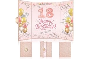 Tnvee 18TH Birthday Party Guest Book Birthday Decorations for Girls, Large 19" x 12.2" Rose Gold Signature Signature Card Board Party Supplies Gifts for 18 Years Old Adult Gathering