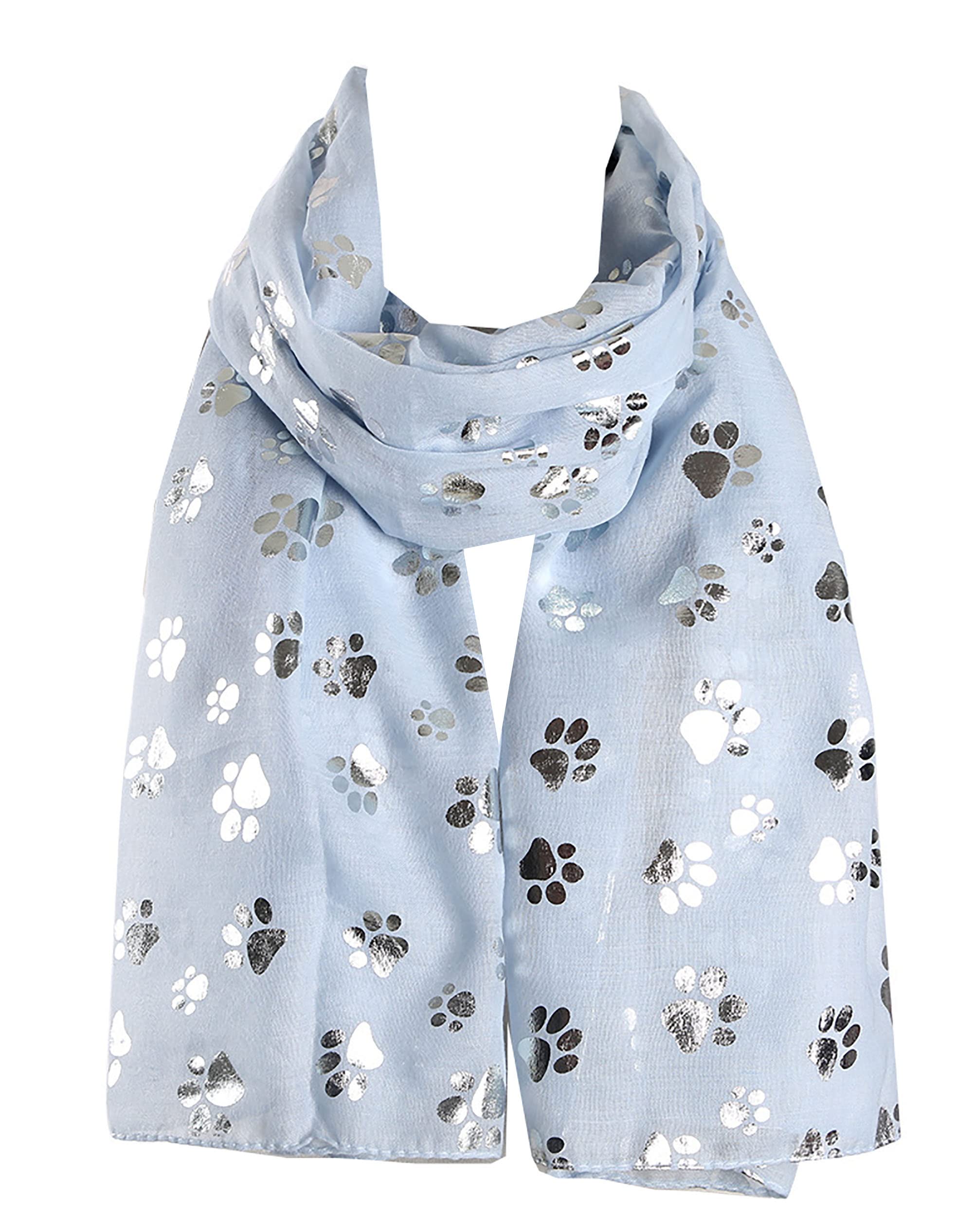 GFM® Dog Paws Silver Foil Print Scarf -Light Blue - (DP-SL-03-HLNL)