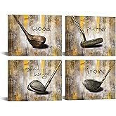 Vintage 4 Pieces Golf Clubs Canvas Wall Art Modern Leisure Sports Canvas Art Wall Decor Canvas Prints Set of 4 Contemporary Living Room Office Decoration Easy Hanging Each Size 12x16inch (Small)