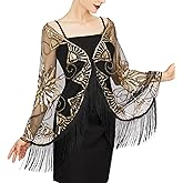 SWEETV Women's 1920s Long Shawl Wraps,Sequin Flapper Evening Shawls for women formal/Party/Wedding/Formal/Harlem night