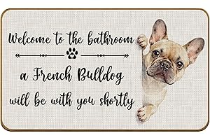 SkipTiger French Bulldog Bathroom Decor, Funny Frenchie Dog Welcome Mat for Bathroom Washroom Restroom Toilet, French Bulldog