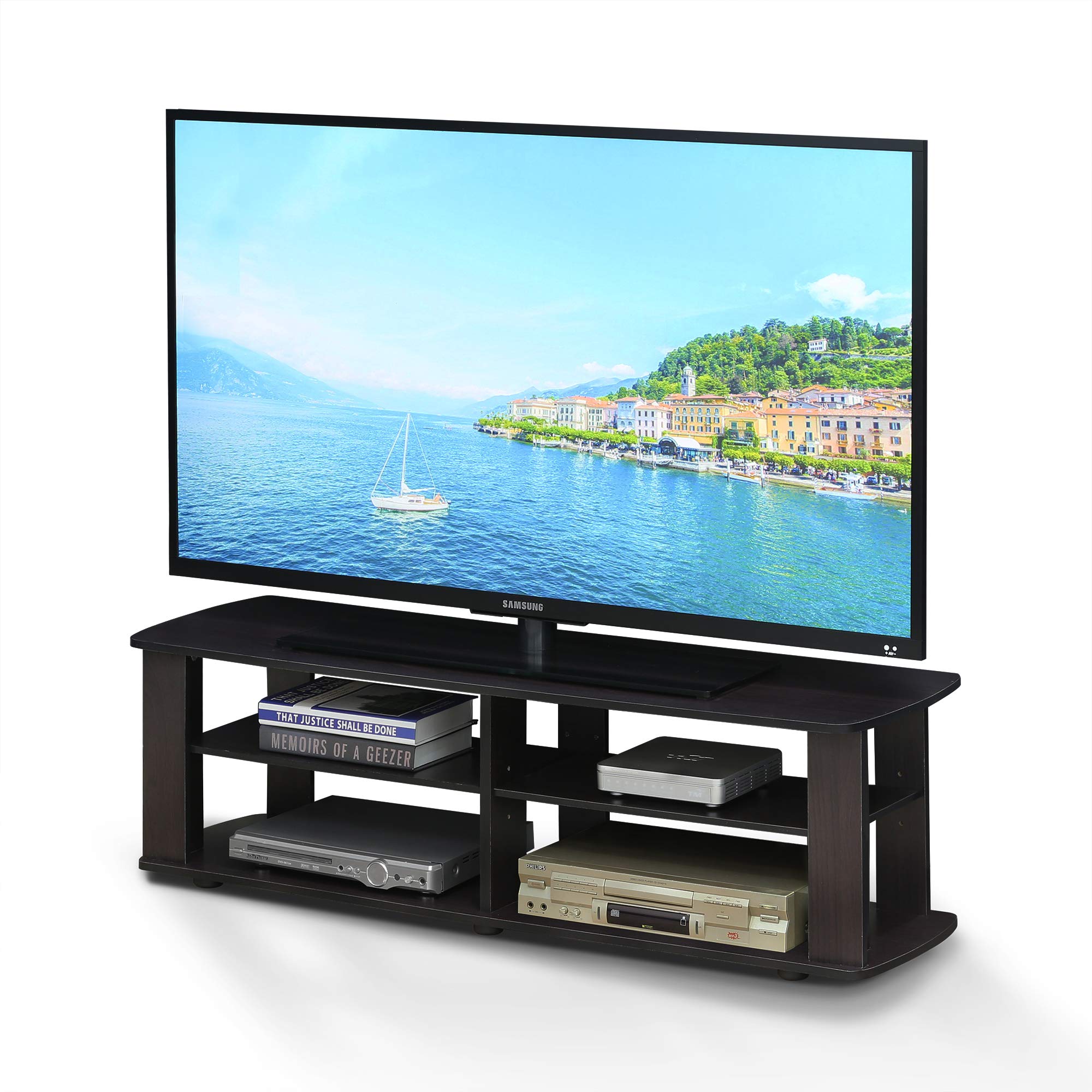 Furinno NELLY TV Stand, Entertainment Center with Open Shelves Storage, TV Console for TV up to 50 Inch, for Living Room, Bedroom, Dark Walnut