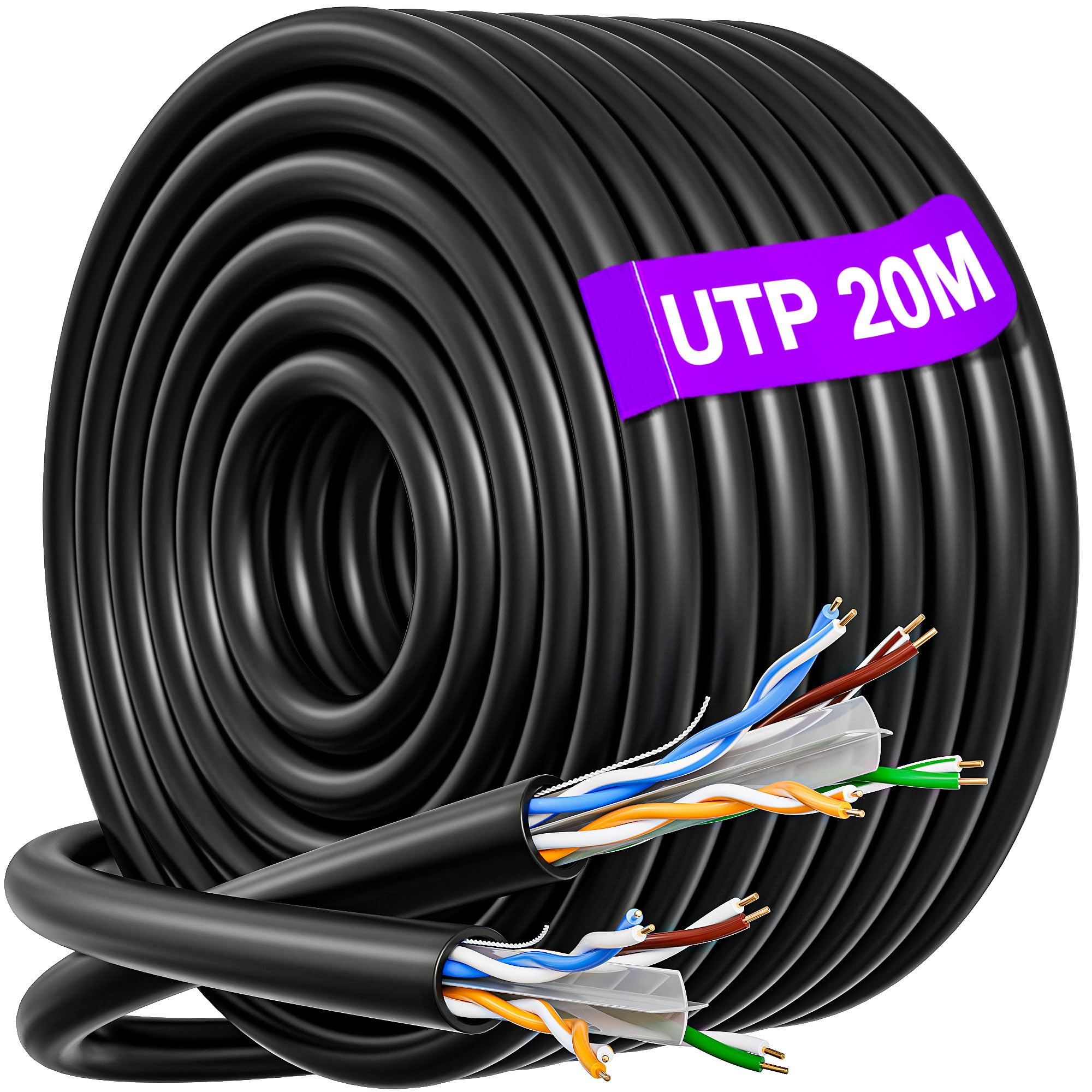 Cat 6 Ethernet Cable 20m, Long High Speed Internet Cable 20m 250MHz 1000Mbps, 23AWG Bulk Network LAN Cable Outdoor Indoor, Gigabit Data Connection, Round Broadband Patch Cord for Router Modem Switch