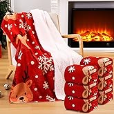 Buryeah 6 Pack Sherpa Fleece Christmas Throw Blankets Double-Layer Fabric Soft 50 x 60 Inch Holiday Blanket Bulk with Santa Claus Reindeer Snowman Xmas Tree Print for Couch Sofa Decor (Reindeer)