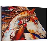 MGSBCXN Horse Native American Decor Southwestern Indian Horse Canvas Wall Art Framed Poster Prints Native Indian Picture Artwork Bedroom Living Room Decoration Colorful - 16x24 Inch