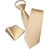 JEMYGINS 3.15“ Solid Color Pre-tied Tie and Pocket Square Set Adjustable Zipper Necktie for Business and Wedding(8cm)