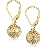 10k Yellow or Rose Gold Diamond-Cut Pierced Ball Leverback Earrings