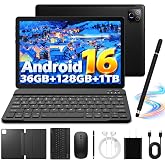 Android 16 Tablet 10 Inch, Octa-Core, 36GB RAM 128GB ROM 1TB,WiFi 6, BT 5.4 | Electronics Tablets with Keyboard Case Mouse Stylus, HD IPS, 6000mAh, 2*Cameras Tablets for Gifts,Streaming,Work -Space Black
