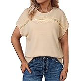 Eytino Plus Size Tops for Women Hollow Out Waffle Knit T-Shirts Crewneck Short Sleeve Casual Loose Basic Tee Blouses(1X-5X)
