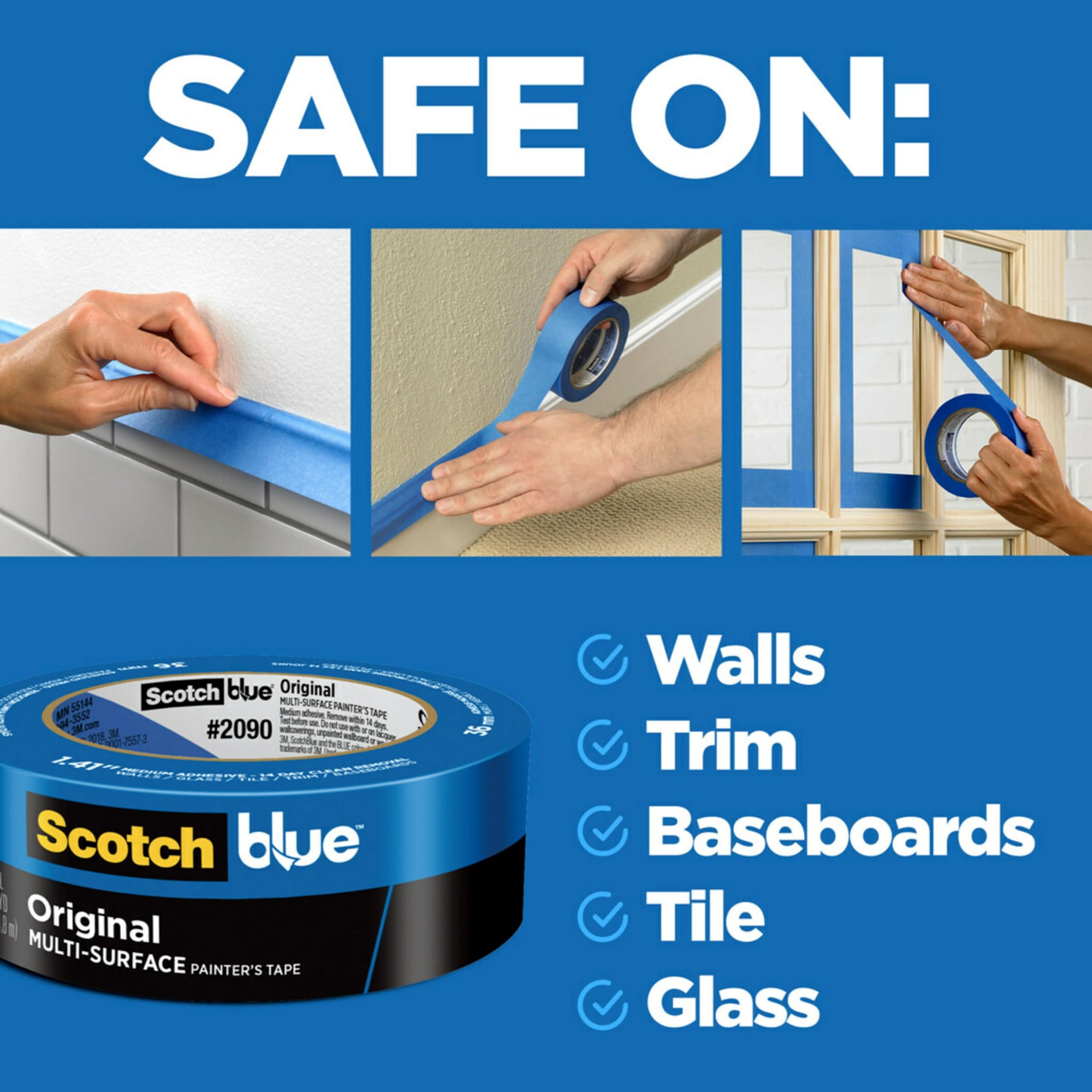 ScotchBlue Original Multi-Surface Painters Tape, 1.5 Inch Wide (1.41 In. x 60 Yds) 4 Rolls, Blue Paint Tape Protects Surfaces and Removes Easily, Masking Tape for Indoor and Outdoor Use (2090-36EP4)