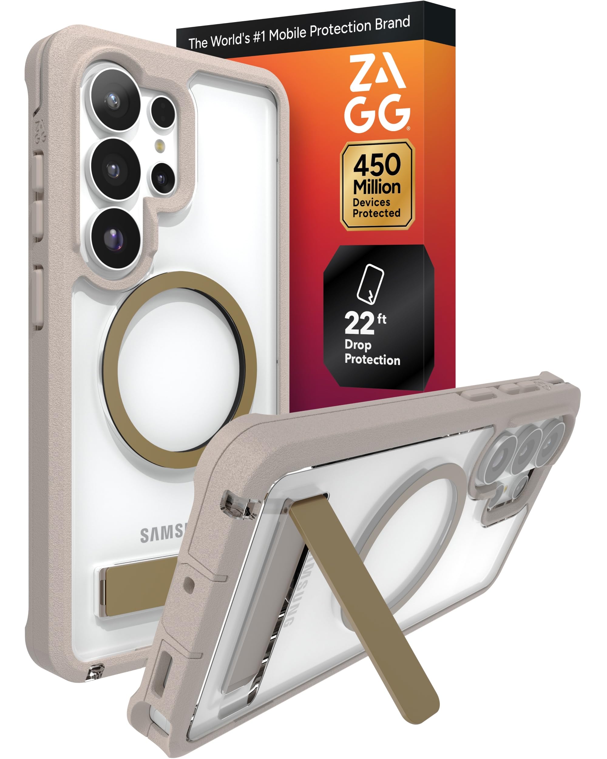 ZAGG Rainier Snap Samsung Galaxy S26 Ultra Case with Kickstand - Latte, 22ft Drop Protection, Rugged Dual-Layer Magnetic Case, Graphene Fortified Heavy Duty Shockproof Cover, Military Grade Defense