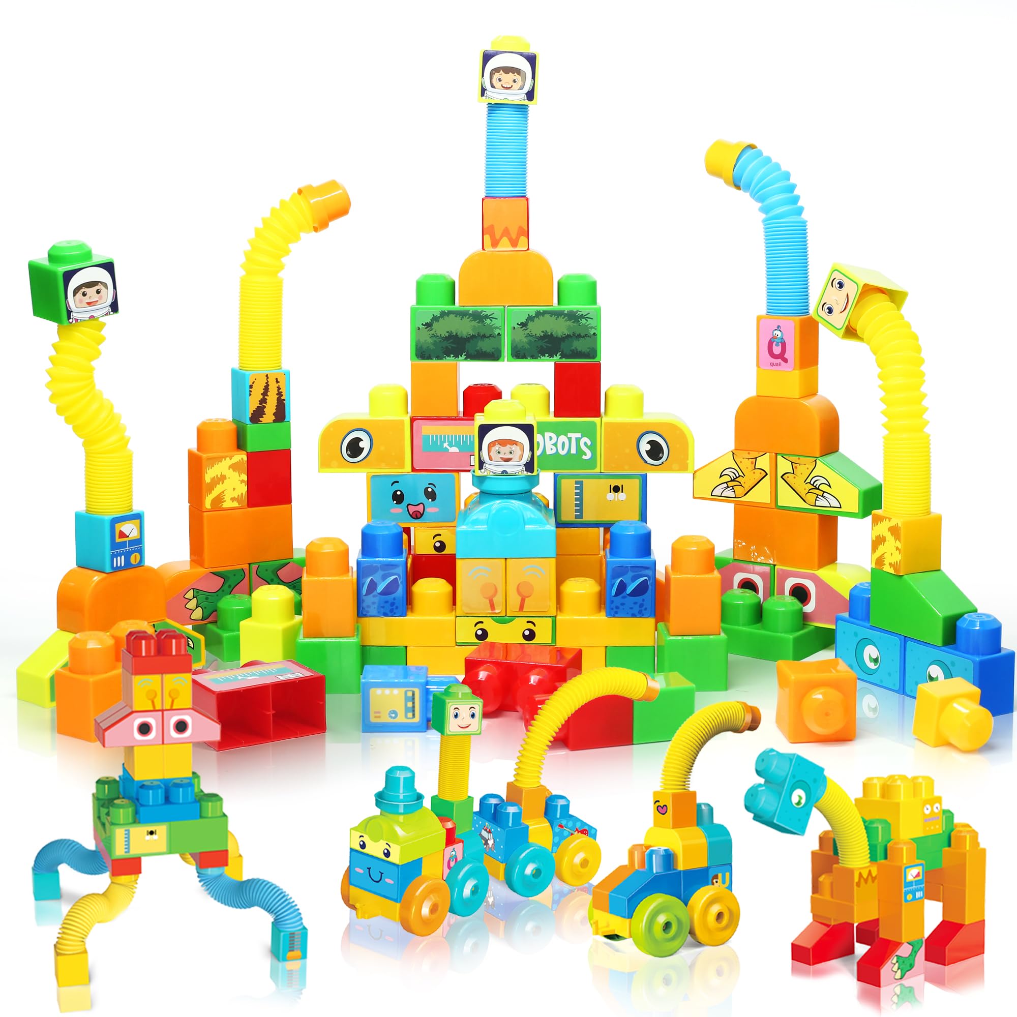 Photo 1 of Ggiibro Big Building Blocks Set for Kids 2-5,Building Bricks for Toddler Development and Motor Skills,Blocks STEM Toys for Kids Ages 3+Compatible with Major Brands,Include Trains,Wheels and Chimneys