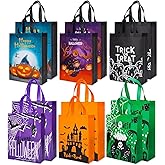 Alikiai 12 PCS Large Halloween Trick or Treat Bags, Halloween Tote Gift Bags with Handles, Multifunctional Non-Woven Bags for Gifts Wrapping, Party Supplies, 15''×11.8''×3.9’’