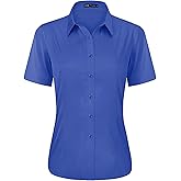 J.VER Womens Button Down Shirts Stretch Wrinkle Free Formal Short Sleeve Dress Shirt Summer Work Blouses Business Casual Tops